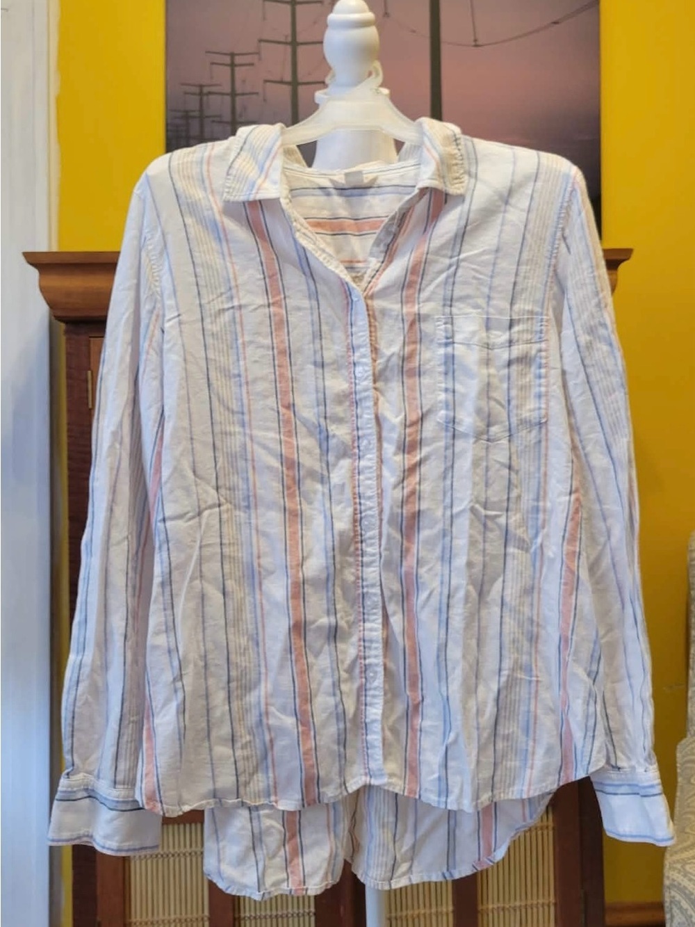 Caslon White Button-Down Shirt with Pink & Blue Stripes